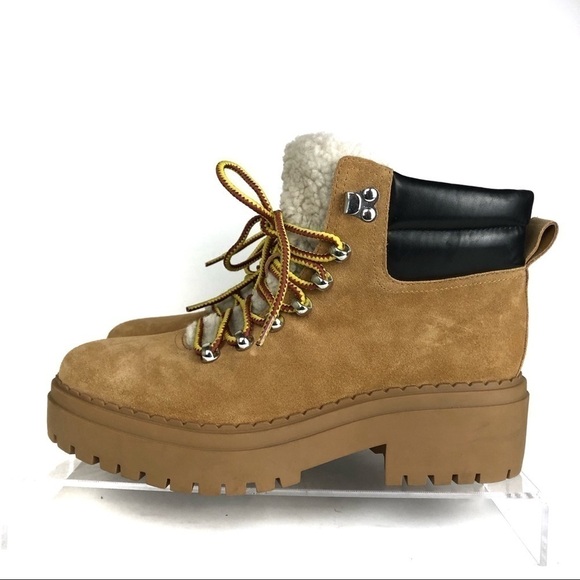 Marc Fisher Nairy Lace-Up Combat Leather Suede Shearling Lug Sole Boots Sz 8 - Picture 4 of 9